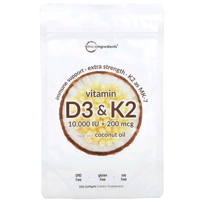 Micro Ingredients, Vitamin D3 + K2, 10,000 IU 200 mcg, 300 servings