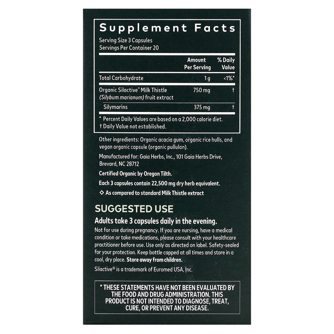 Gaia Herbs, Milk Thistle, Organic, 750 mg, 60 Capsules