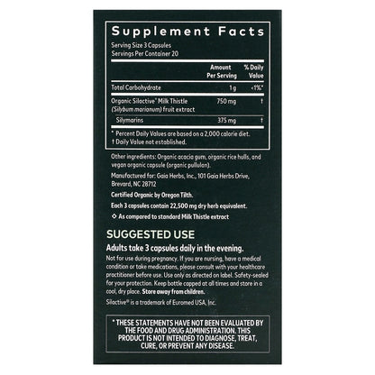 Gaia Herbs, Milk Thistle, Organic, 750 mg, 60 Capsules