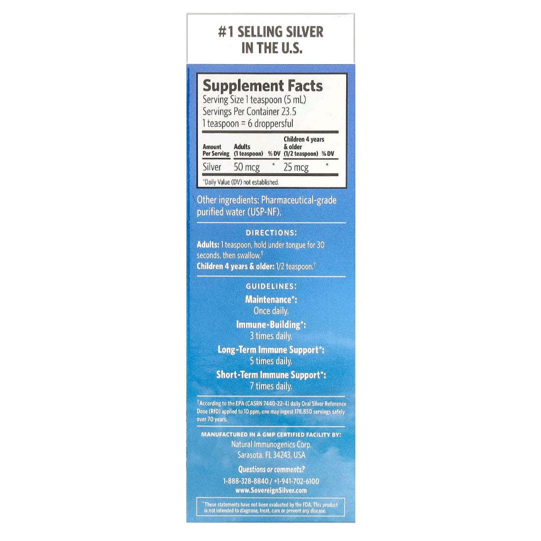 Sovereign Silver, Bio-Active Colloidal Silver Hydrosol Dropper, 10 PPM, 118 ml