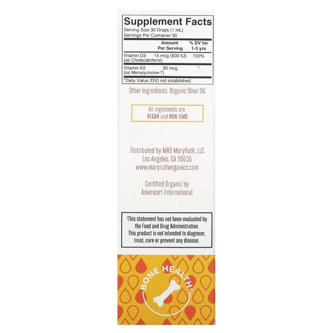 Mary Ruth's, Vitamin D3 + K2 Drops, 600 IU, 30 servings