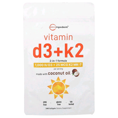 Micro ingredients, D3 K2, 1000 IU 280 softgels