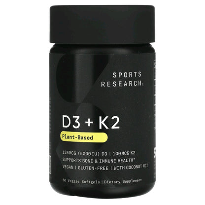 Sports Research, Vitamin D3 + K2, 5000 IU + 100 mcg, 2 months supply