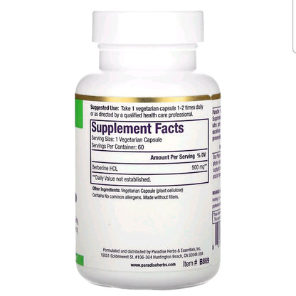 Paradise Herbs, Berberine Extract, 500 mg, 60 Capsules