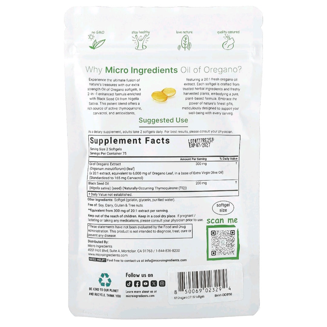 Micro Ingredients, Oil of Oregano, 150 Softgels
