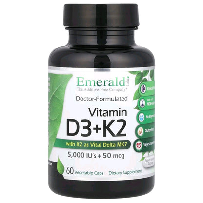 Emerald, Vitamin D3 + K2, 5000 IU + 50 mcg, 2 months supply