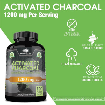 NaturaLife Labs, Activated Charcoal, 600 mg per Capsule, 100 Capsules