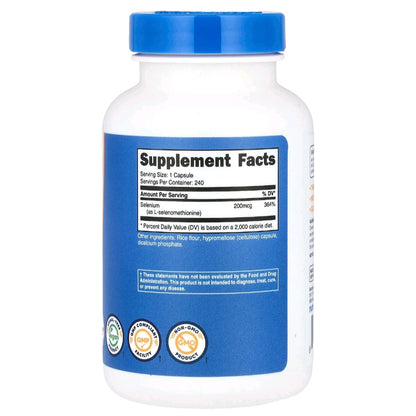Nutricost, Selenium, 200 mcg, 240 Capsules