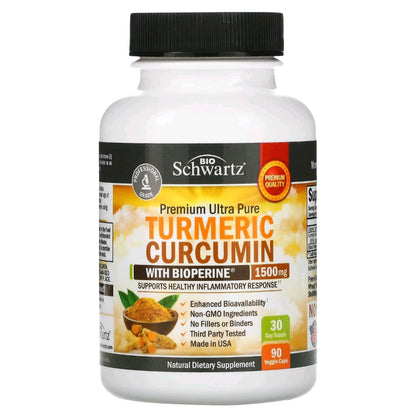 Bio Schwartz, Turmeric Curcumin with Bioperine, 1500 mg, 90 Capsules (500 mg per Capsule)