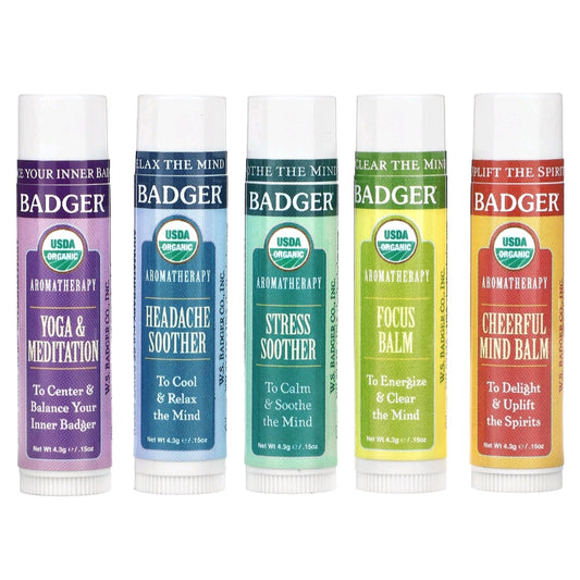 Badger, Aromatherapy Travel Kit, 5 Pack, 4.3 g each